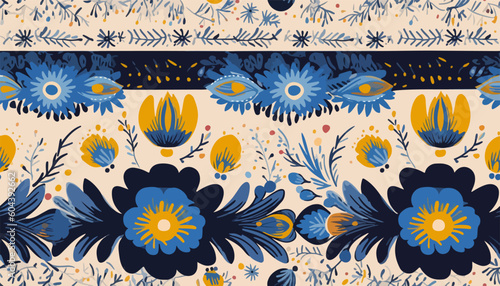 Ukrainian national style ornament abstract floral pattern. Collage contemporary hand drawn print