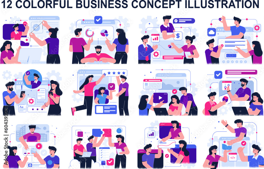 Colorful Business Concept Illustration Set Colorful Business Concept Illustration Set