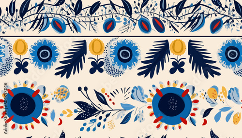 Ukrainian national style ornament abstract floral pattern. Collage contemporary hand drawn print