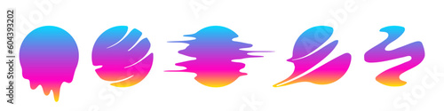 Set of modern round shapes with liquid effect. Retrofuturistic elements for design. Sphere icon or logo with trendy gradient. Vector isolated on white background.