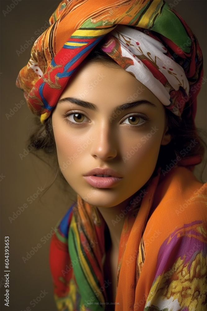 portrait of a beautiful black woman in a bright headdress, clothes and jewelry, ethnic beauty.one of a set of 50 portraits of representatives of different ethnic groups and countries.Generative AI portrait of a beautiful black woman in a bright headdress, clothes and jewelry, ethnic beauty.one of a set of 50 portraits of representatives of different ethnic groups and countries.Generative AI
