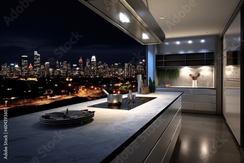 extreme close modern simplistic kitchen of rooftop style