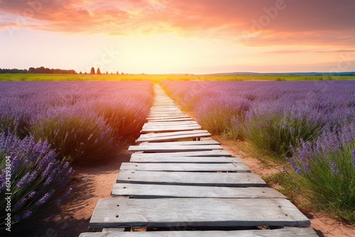 Vibrant Blooms. Beauty of Sunlit Fields. Purple Flowers in a Natural Background. Relaxing Lavender at Sunset in Summer Garden