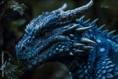 Blue dragon close up photography. AI generated