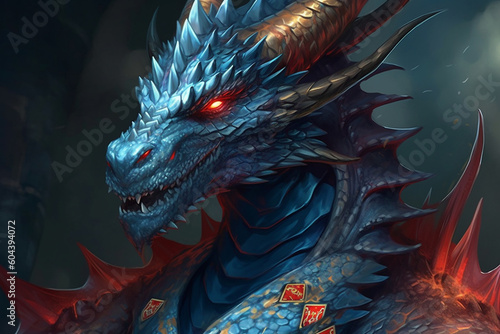 Blue dragon close up photography. AI generated