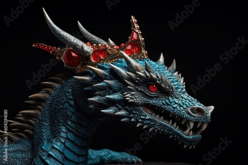 Blue dragon close up photography. AI generated © dragomirescu