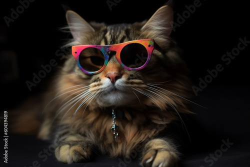 Funky and funny cat with sunglasses. Ai generated © dragomirescu