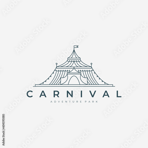 circus tent line art logo vector illustration template design. carnival icon design