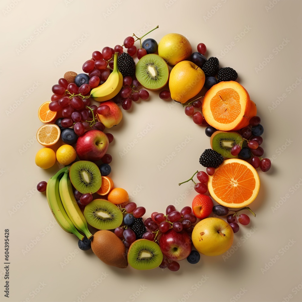 letter, alphabet, fruit, food, apple, orange, fresh, isolated, healthy, grape, banana, fruits, grapes, pineapple, diet, green, kiwi, white, ripe, red, pear, strawberry, generative ai