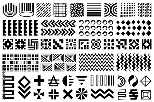 Abstract design elements, flat shapes, Memphis black graphic design elements and patterns. retro elements for web, book cover, advertisement, commercial banner, poster, brochure, leaflet, billboard.