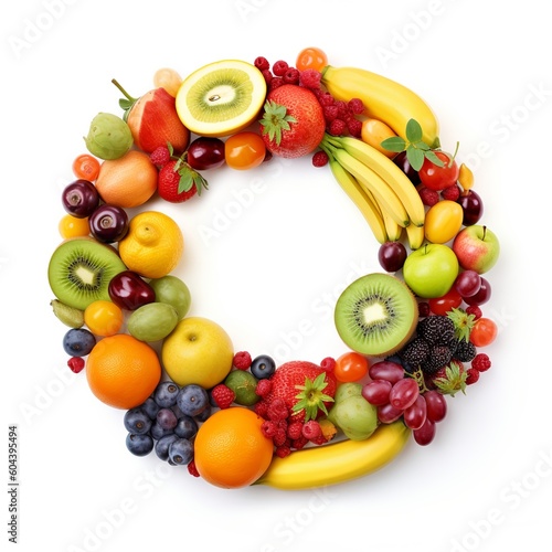 letter, alphabet, fruit, food, apple, orange, fresh, isolated, healthy, grape, banana, fruits, grapes, pineapple, diet, green, kiwi, white, ripe, red, pear, strawberry, generative ai