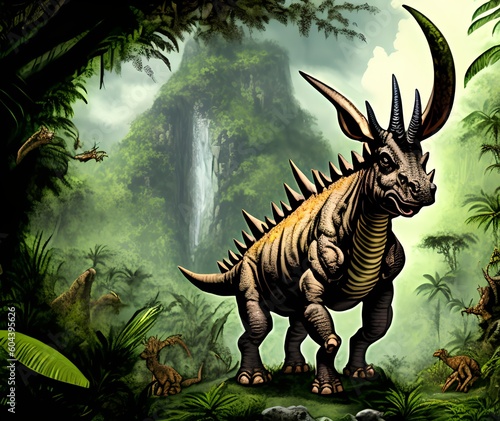 Styracosaurus Dinosaur, Generative AI Illustration