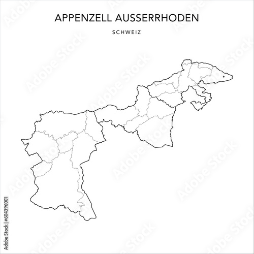 Administrative Vector Map of the Canton of Appenzell Outer-Rhodes (Appenzell Ausserrhoden) with borders of Former Districts (Bezirke) and Municipalities (Gemeinde) as of 2023 - Switzerland