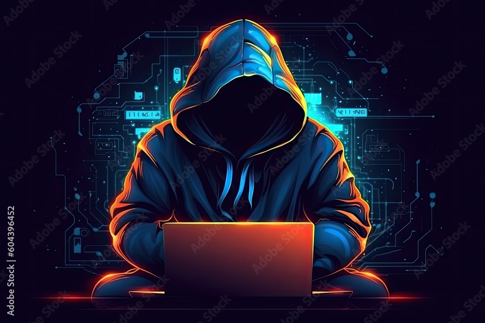 hacker stealing data . Anonymous cute hacker. Concept of hacking cybersecurity, cybercrime, cyberattack . hacker with laptop computer hacker stealing data . Anonymous cute hacker. Concept of hacking cybersecurity, cybercrime, cyberattack . hacker with laptop computer