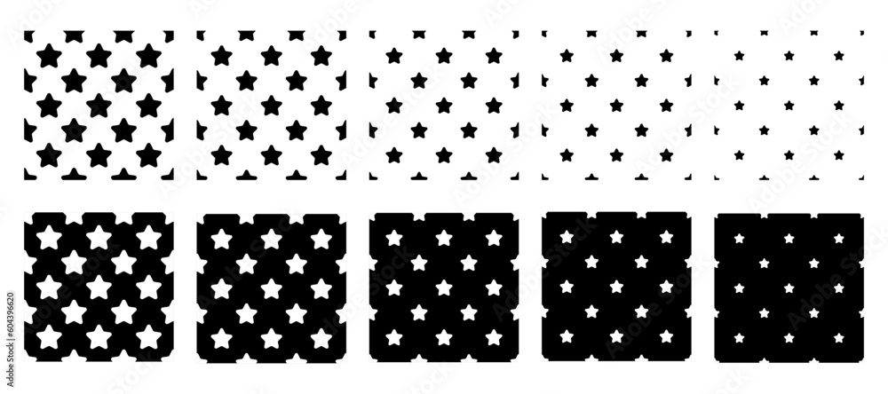 Abstract black and white star pattern. Seamless star pattern set. Great