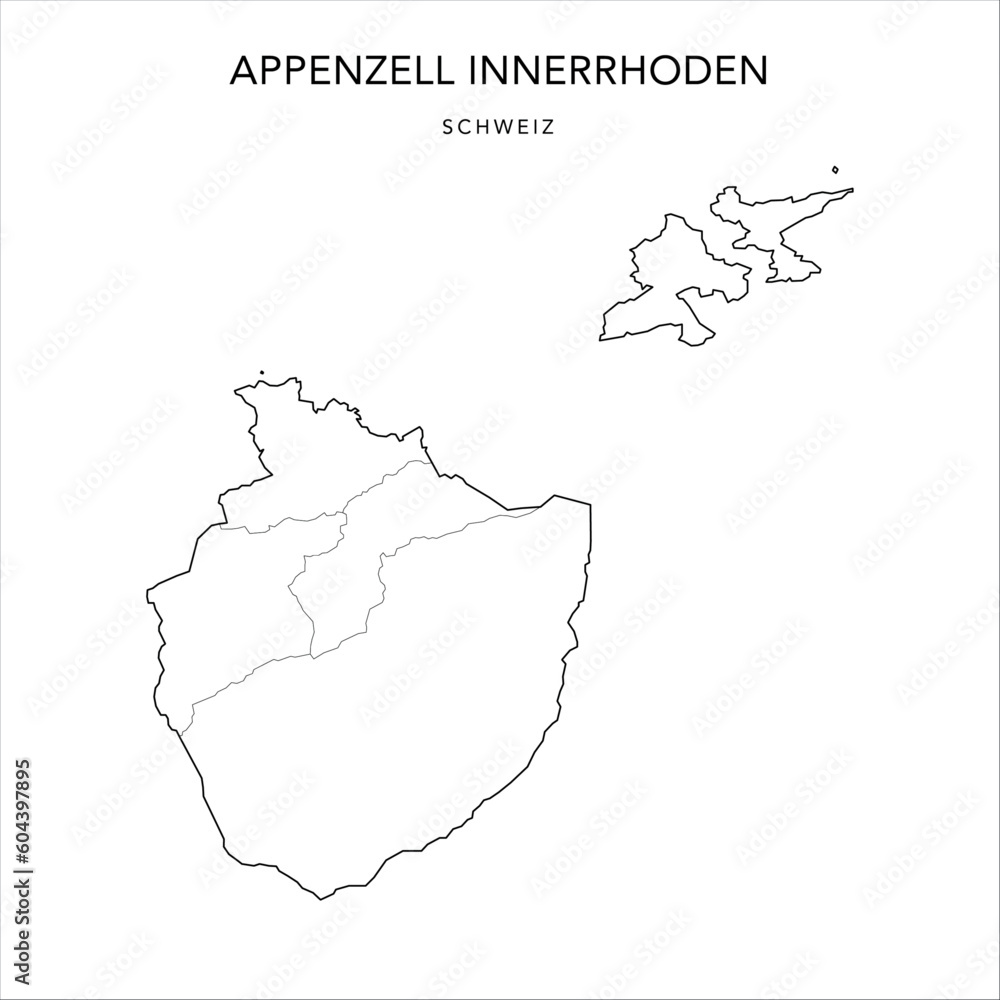 Administrative Vector Map of the Canton of Appenzell Inner-Rhodes (Appenzell Innerrhoden) with borders of Districts (Bezirke) as of 2023 - Switzerland