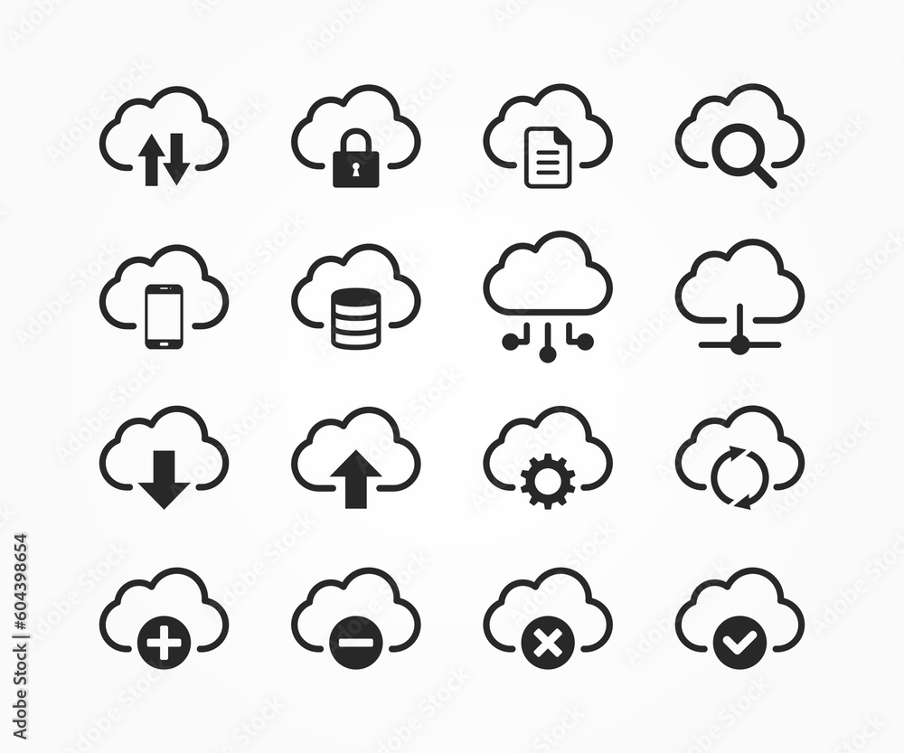 Computer cloud icon set. Cloud Hosting related line icons. Cloud storage and Network icon set. Computer cloud icon set. Cloud Hosting related line icons. Cloud storage and Network icon set.