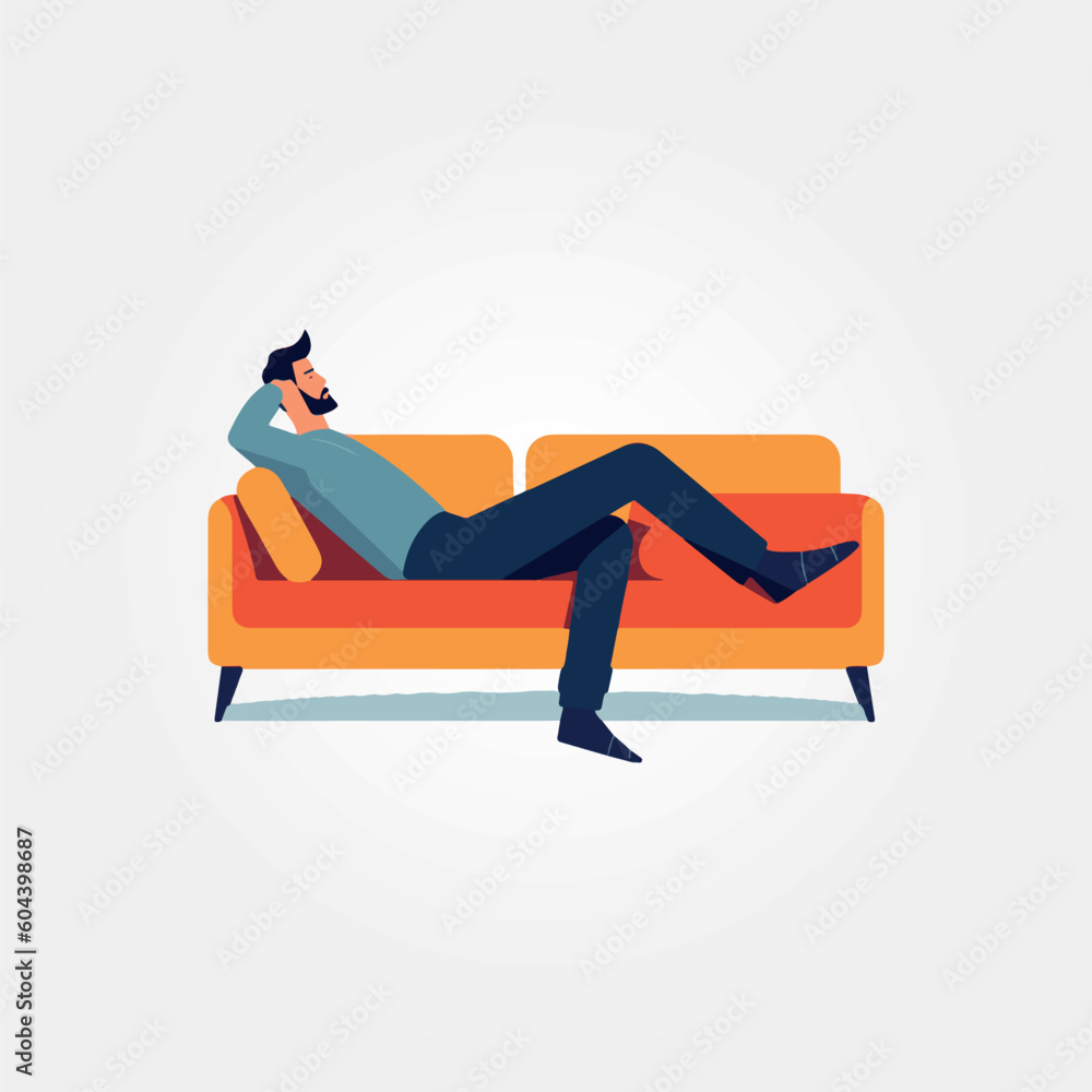 man lying down resting on quiet sofa