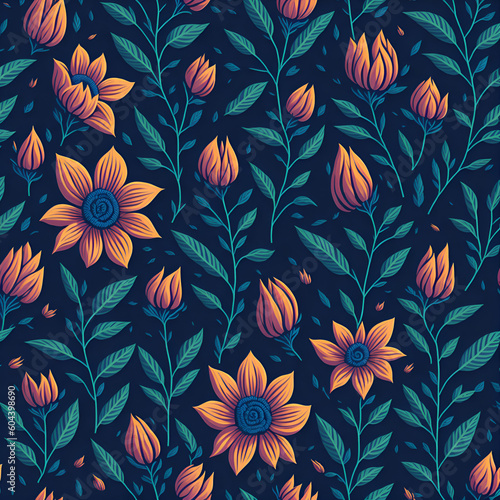 Spring flowers pattern. AI generated illustration