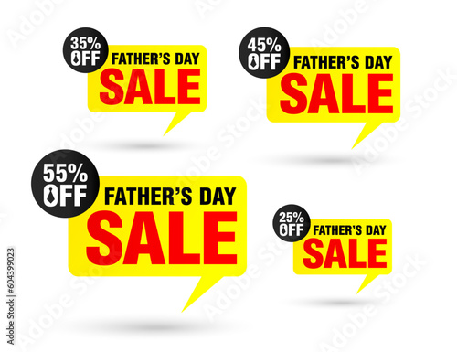 Fathers day sale tag speech bubble set. Sale 25%, 35%, 45%, 55% off discount
