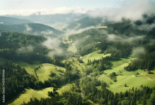 Green forests and tree meadow pictured from an aerial view  ai generated artwork