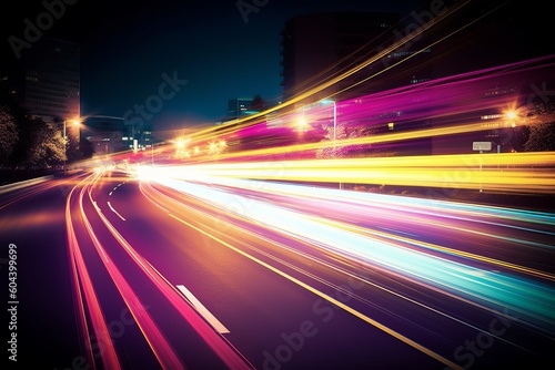 Capturing the Urban Energy: Mesmerizing Long Exposure Dynamic Speed Light Trails in the Cityscape, Generative AI.
