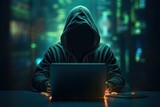 hacker stealing data .  Anonymous cute hacker. Concept of hacking cybersecurity, cybercrime, cyberattack . hacker with laptop computer