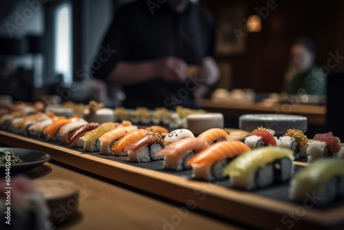 Japanese sushi on a traditional japanese table in an elite restaurant genart 5