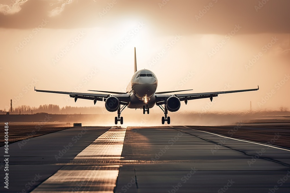 plane taking off from airport runways for traveling and transport business. Generative Ai. plane taking off from airport runways for traveling and transport business. Generative Ai.