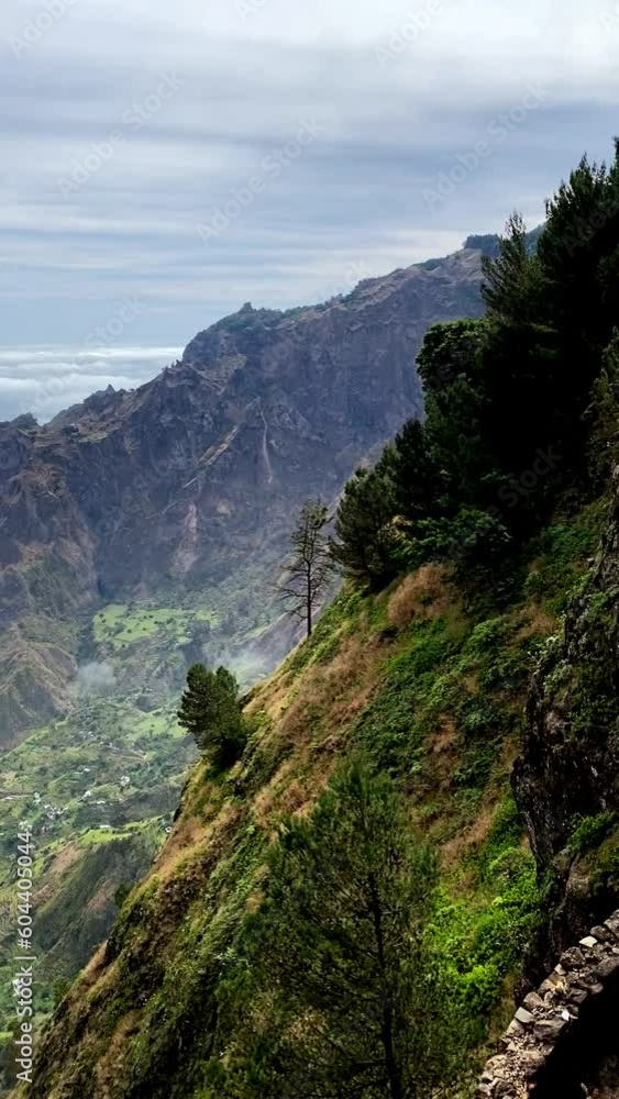 Aerial view of Santo Antao, Cape Verde, shot from the mountain Aerial view of Santo Antao, Cape Verde, shot from the mountain