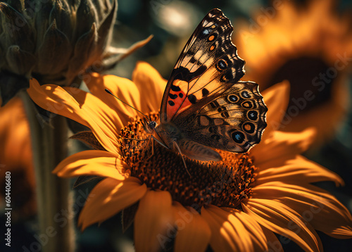 a close up of a butterfly on a sunflower photo