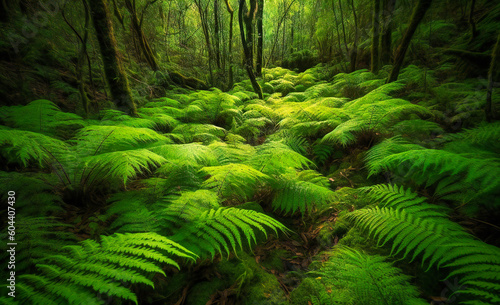 a forest of green ferns and lush foliage