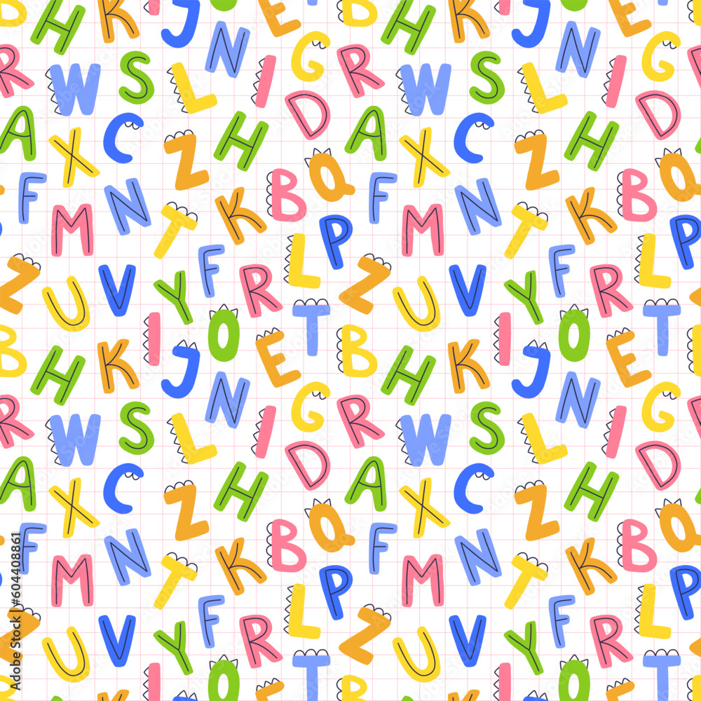 Seamless children's pattern with colorful funny letters. vector illustration background. Seamless children's pattern with colorful funny letters. vector illustration background.