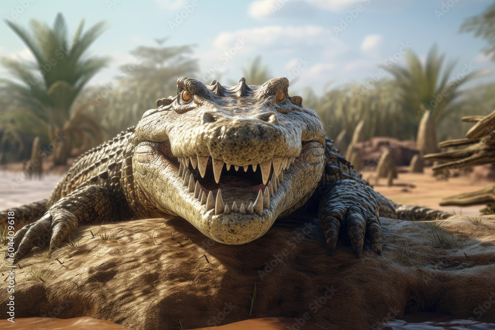 Fototapeta premium A magnificent crocodile in its natural habitat, displaying the awe-inspiring beauty of wildlife and the delicate balance of the wetland ecosystem. Generative Ai, Ai.