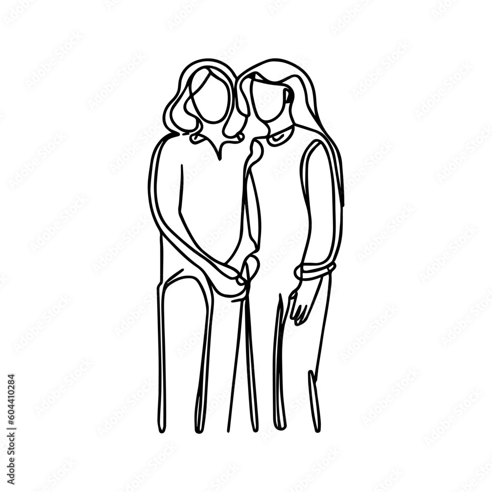 One line vector illustration. Lgbt lesbian couple.