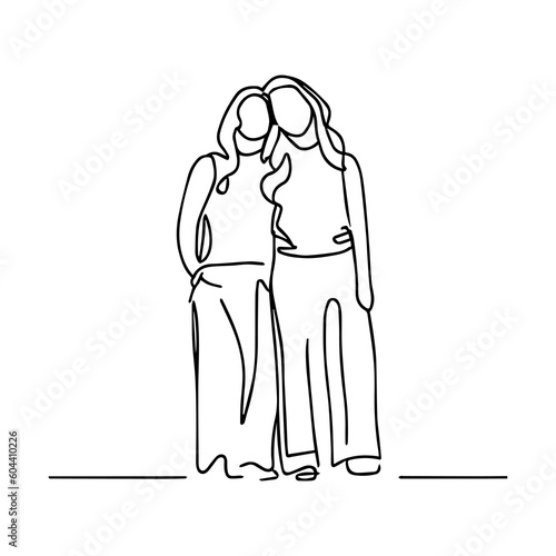 One line vector illustration. Lgbt lesbian couple.