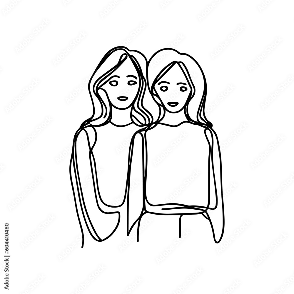One line vector illustration. Lgbt lesbian couple. One line vector illustration. Lgbt lesbian couple.