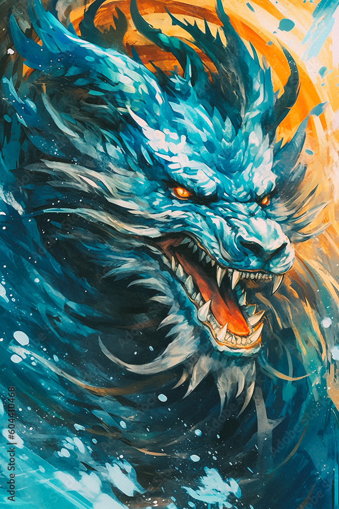 Blue dragon - created with Generative AI technology Blue dragon - created with Generative AI technology