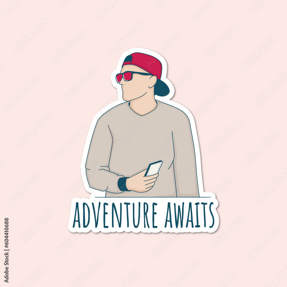 Colorful hand drawn traveler man stickers