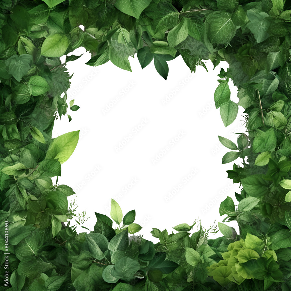 Green vine frame. Green leafs vine frame as background. PNG component. Generative AI