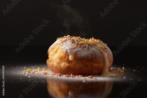 Photo realistic Bombolone with mix topping sweet desert Food Photography photo