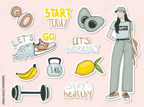 Colorful Hand drawn Diet theme stickers collection