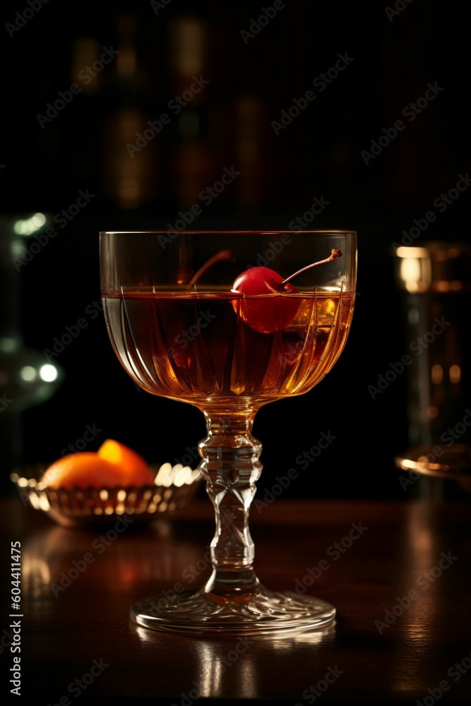 Verre de martini sur un bar en bois, apéritif, illustration boisson, ia générative Verre de martini sur un bar en bois, apéritif, illustration boisson, ia générative