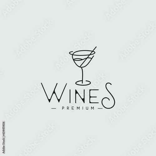 Wine Glass Outline logo Vector Icon
