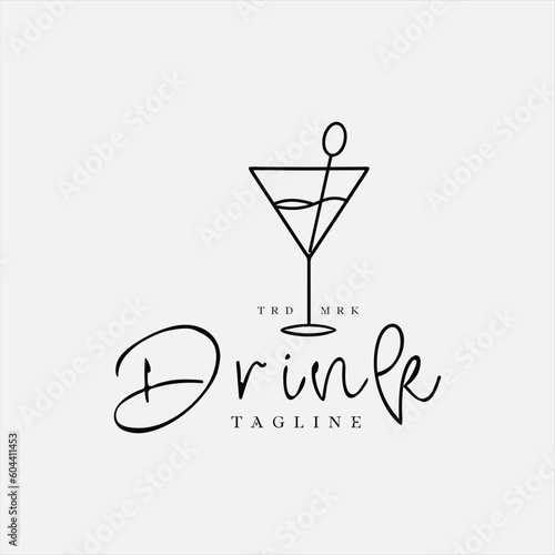 martini cocktail glass logo line design icon