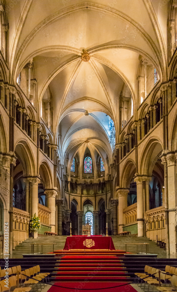 Architecture inside Canterbury cathedral in the city of Canterbury, Kent, UK