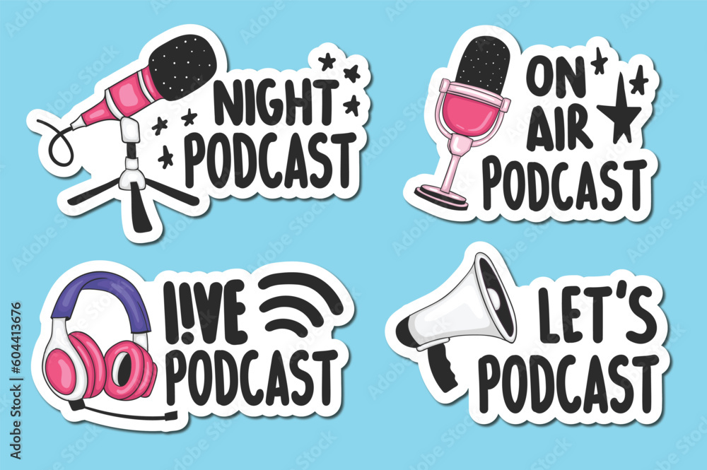 Obraz premium Set of podcast stickers