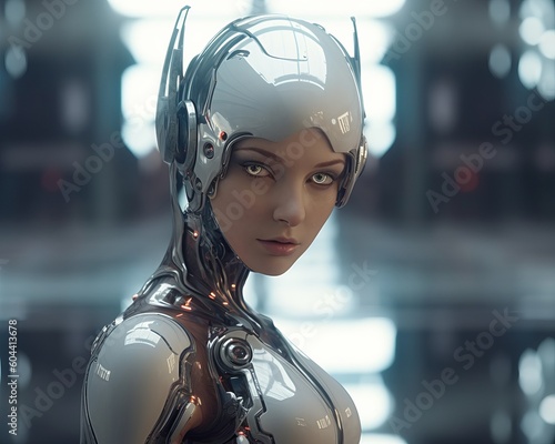 Portrait of a female cyborg girl robot