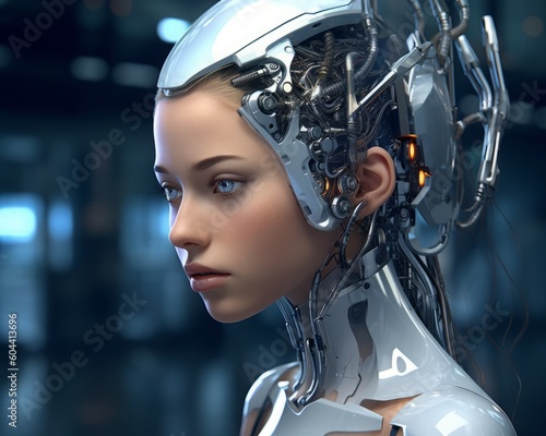 Portrait of a female cyborg girl robot