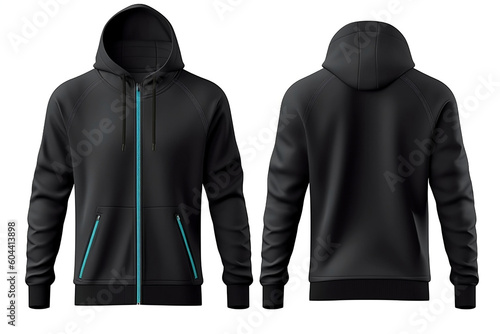 Black Hooded Sweatshirt with Zipper Mockup for Men's Winter Sportswear Design, generative AI